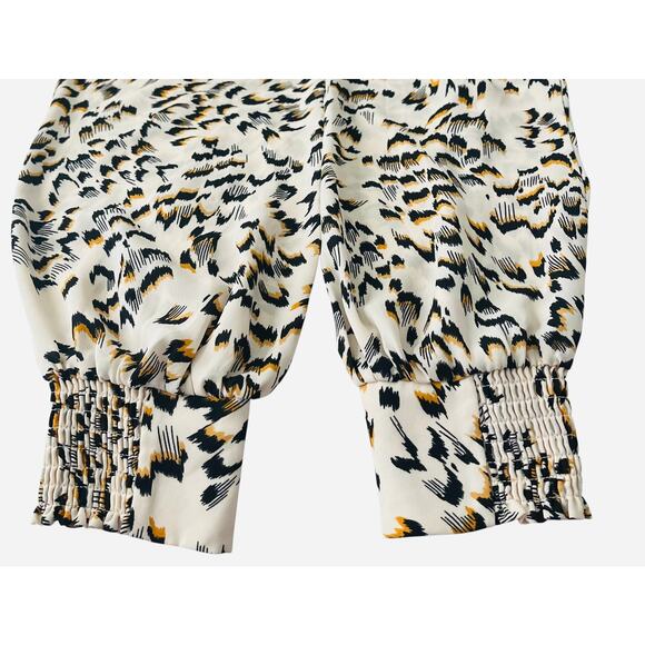 CABI LONG SLV PULL-OVER ROUND NECK BLOUSE, WOMENS, L, CREAM-YELLOW BLACK ABTRACT - Picture 8 of 11